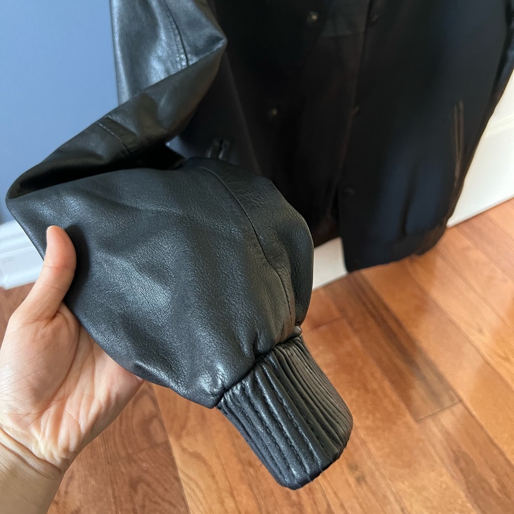 Calvin Klein Black Real Leather Varsity Jacket - Picture 3 of 5